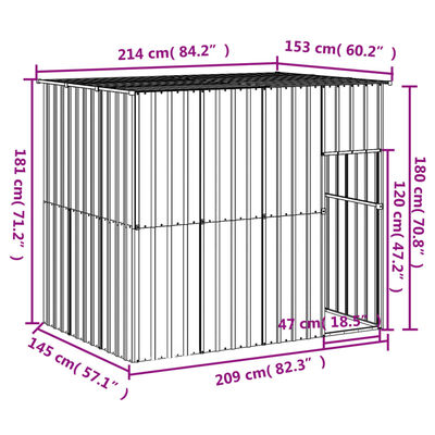 vidaXL Pasja uta s streho antracitna 214x153x181 cm pocinkano jeklo