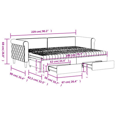 vidaXL Izvlečna dnevna postelja s predali črna 80x200 cm žamet