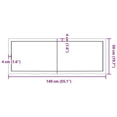 vidaXL Stenska polica temno rjava 140x50x(2-6) cm trdna hrastovina