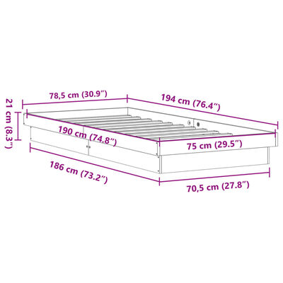 vidaXL Posteljni okvir z LED voščeno rjav 75x190 cm trdna borovina