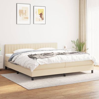 vidaXL Box spring postelja z vzmetnico krem 200x200 cm blago