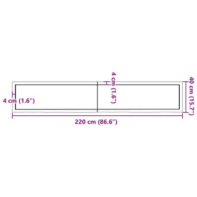 vidaXL Mizna plošča rjav 220x40x(2-6)cm obdelana trdna hrastovina