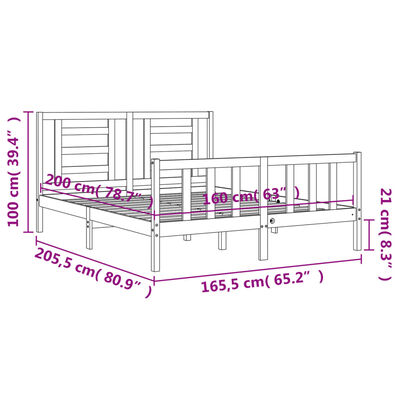 vidaXL Posteljni okvir z vzglavjem bel 160x200 cm trden les