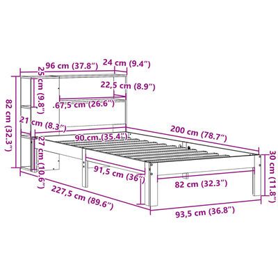 vidaXL Knjižna postelja brez vzmetnice 90x200 cm trdna borovina