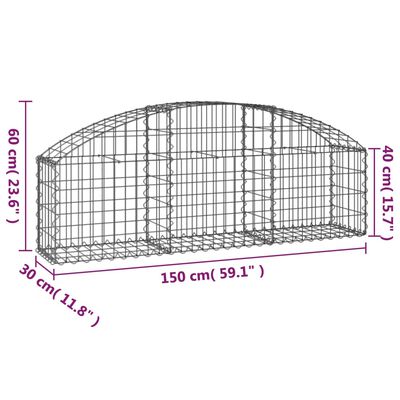 vidaXL Obokana gabionska košara 150x30x40/60 cm pocinkano železo