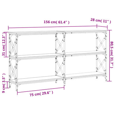 vidaXL Klubska mizica siva sonoma 156x28x80,5 cm inženirski les