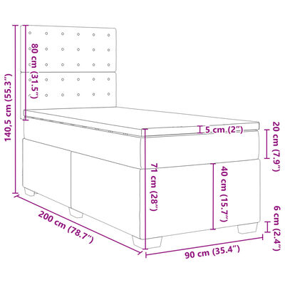 vidaXL Box spring postelja z vzmetnico siva 90x200 cm umetno usnje