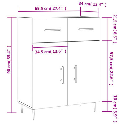 vidaXL Komoda bela 69,5x34x90 cm inženirski les