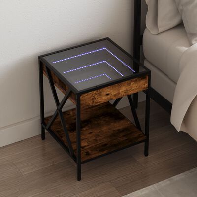 vidaXL Nočna mizica z neskončnimi LED dimljeni hrast 40x40x49 cm