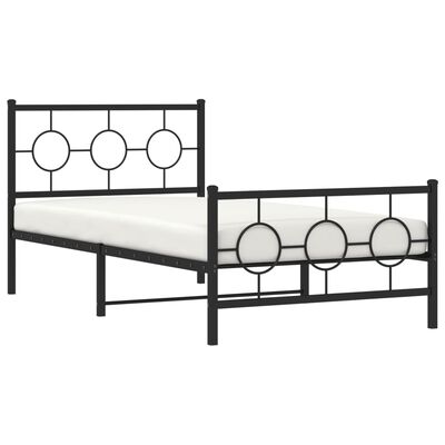 vidaXL Kovinski posteljni okvir z vzglavjem in vznožjem črn 100x190 cm