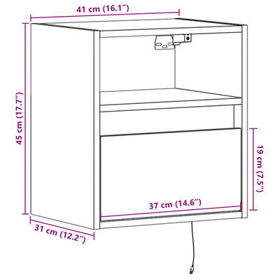 vidaXL Stenska TV omarica z LED lučkami rjavi hrast 41x31x45 cm