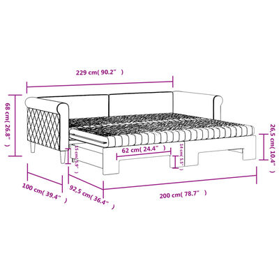 vidaXL Izvlečna dnevna postelja z vzmetnico tem. siva 90x200 cm žamet