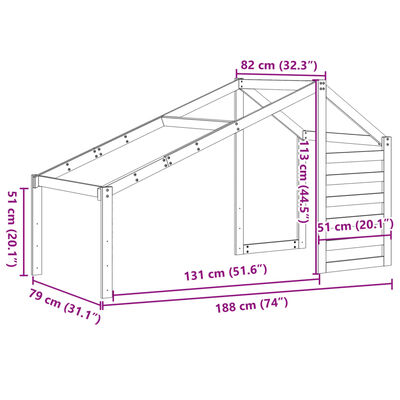 vidaXL Streha za otroško posteljo voščeno rjava 188x82x113 cm borovina