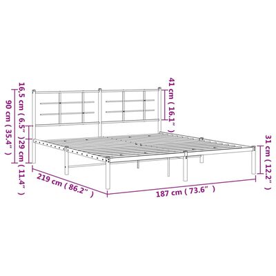 vidaXL Kovinski posteljni okvir z vzglavjem bel 183x213 cm