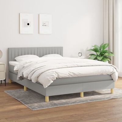 vidaXL Box spring postelja z vzmetnico svetlo siva 140x200 cm blago