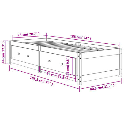 vidaXL Dnevna postelja voščeno rjava 75x190 cm trdna borovina