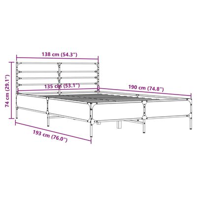 vidaXL Posteljni okvir sonoma hrast 135x190 cm inž. les in kovina