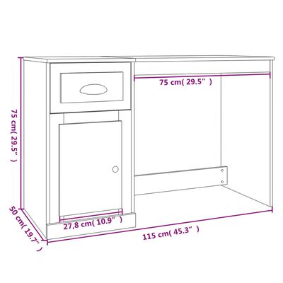 vidaXL Pisalna miza s predalom rjav hrast 115x50x75 cm inženirski les