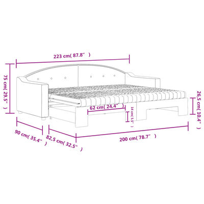 vidaXL Izvlečna dnevna postelja z vzmetnico tem. siva 80x200 cm blago