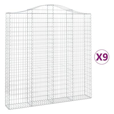 vidaXL Obokane gabion košare 9kosov 200x30x200/220 cm pocinkano železo