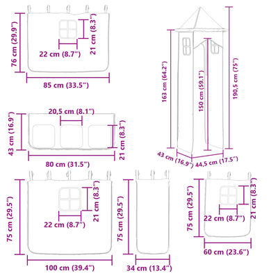 vidaXL Pograd s toboganom in zavesami moder 80x200 cm