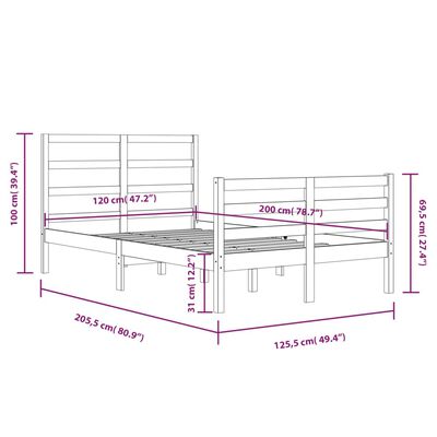 vidaXL Posteljni okvir bel iz trdne borovine 120x200 cm