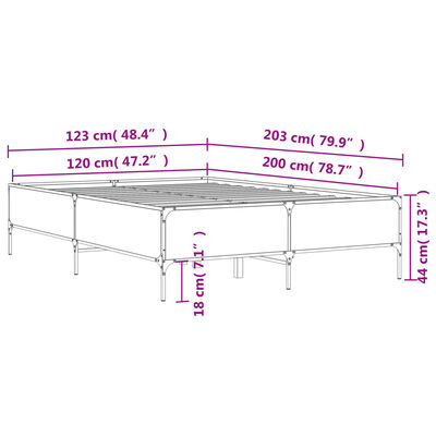 vidaXL Posteljni okvir siva sonoma 120x200 cm inž. les in kovina