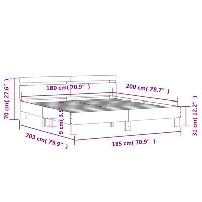 vidaXL Posteljni okvir z vzglavjem siva sonoma 180x200 cm inž. les