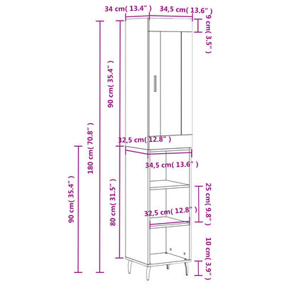 vidaXL Visoka omara visok sijaj bela 34,5x34x180 cm inženirski les