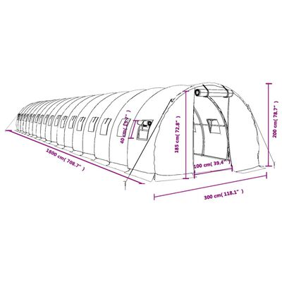 vidaXL Rastlinjak z jeklenim okvirjem bel 54 m² 18x3x2 m