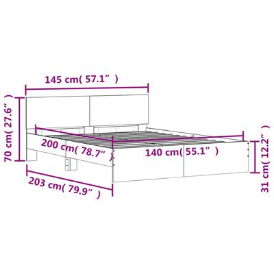 vidaXL Posteljni okvir z vzglavjem dimljen hrast 140x200 cm