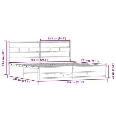 vidaXL Kovinski posteljni okvir brez vzmetnice sonoma hrast 200x200 cm