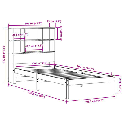 vidaXL Knjižna postelja brez vzmetnice 100x200 cm trdna borovina