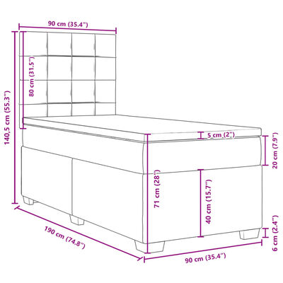 vidaXL Box spring postelja z vzmetnico temno siv 90x190 cm žamet