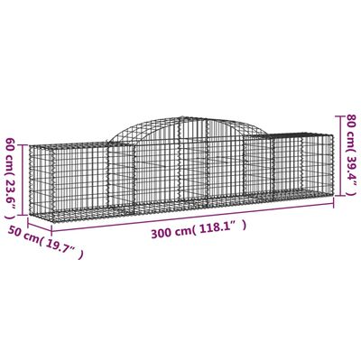 vidaXL Obokana gabionska košara 4 kosi 300x50x60/80cm pocinkano železo