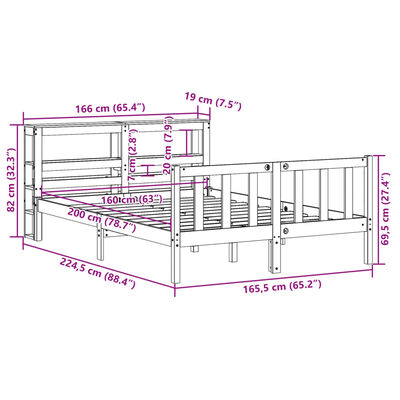 vidaXL Posteljni okvir brez vzmetnice 160x200 cm trdna borovina