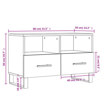 vidaXL TV omarica visok sijaj bela 80x36x50 cm inženirski les