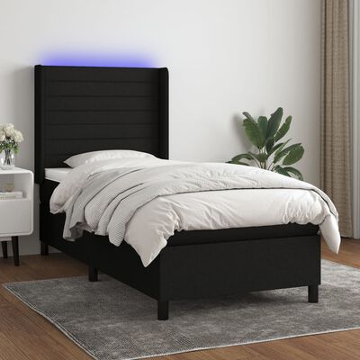 vidaXL Box spring postelja z vzmetnico LED črna 100x200 cm blago