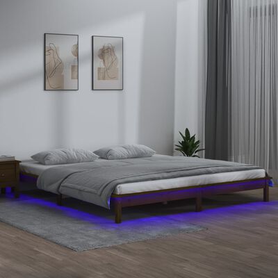 vidaXL LED posteljni okvir medeno rjav 150x200 cm trden les