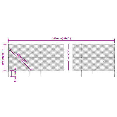 vidaXL Žična ograja s konicami za postavitev srebrna 1,6x10 m