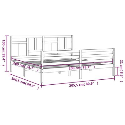 vidaXL Posteljni okvir z vzglavjem siv 200x200 cm trden les