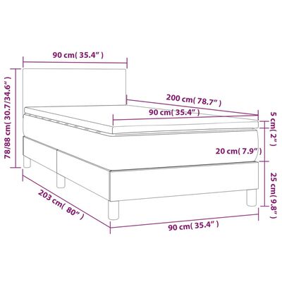 vidaXL Box spring postelja z vzmetnico LED siva 90x200 cm umetno usnje