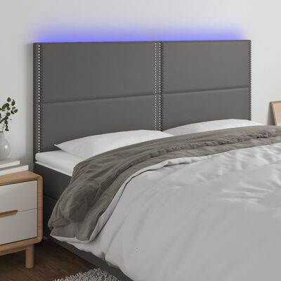 vidaXL LED posteljno vzglavje sivo 200x5x118/128 cm umetno usnje