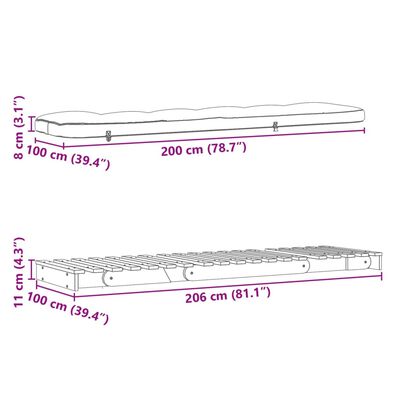 vidaXL Futon z ležiščem 100x206x11 cm trdna douglas jelka