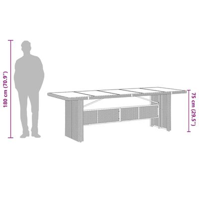 vidaXL Vrtna miza s stekleno ploščo črna 240x90x75 cm poli ratan