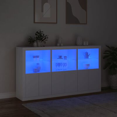 vidaXL Komoda z LED lučkami bela 181,5x37x100 cm