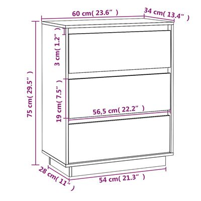 vidaXL Komoda medeno rjava 60x34x75 cm trdna borovina