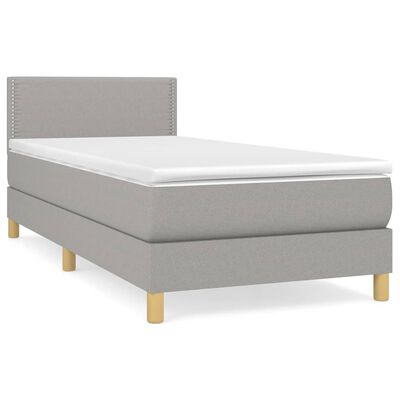 vidaXL Box spring postelja z vzmetnico svetlo siva 90x200 cm blago