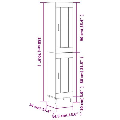 vidaXL Visoka omara črna 34,5x34x180 cm inženirski les