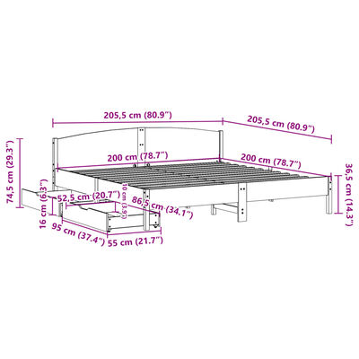 vidaXL Posteljni okvir brez vzmetnice 200x200 cm trdna borovina